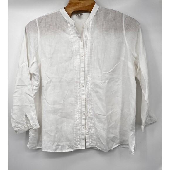 LL Bean Linen Tunic Top 3X Pleated Button Long Sleeves Resort Cruise 100% Linen - Picture 9 of 12